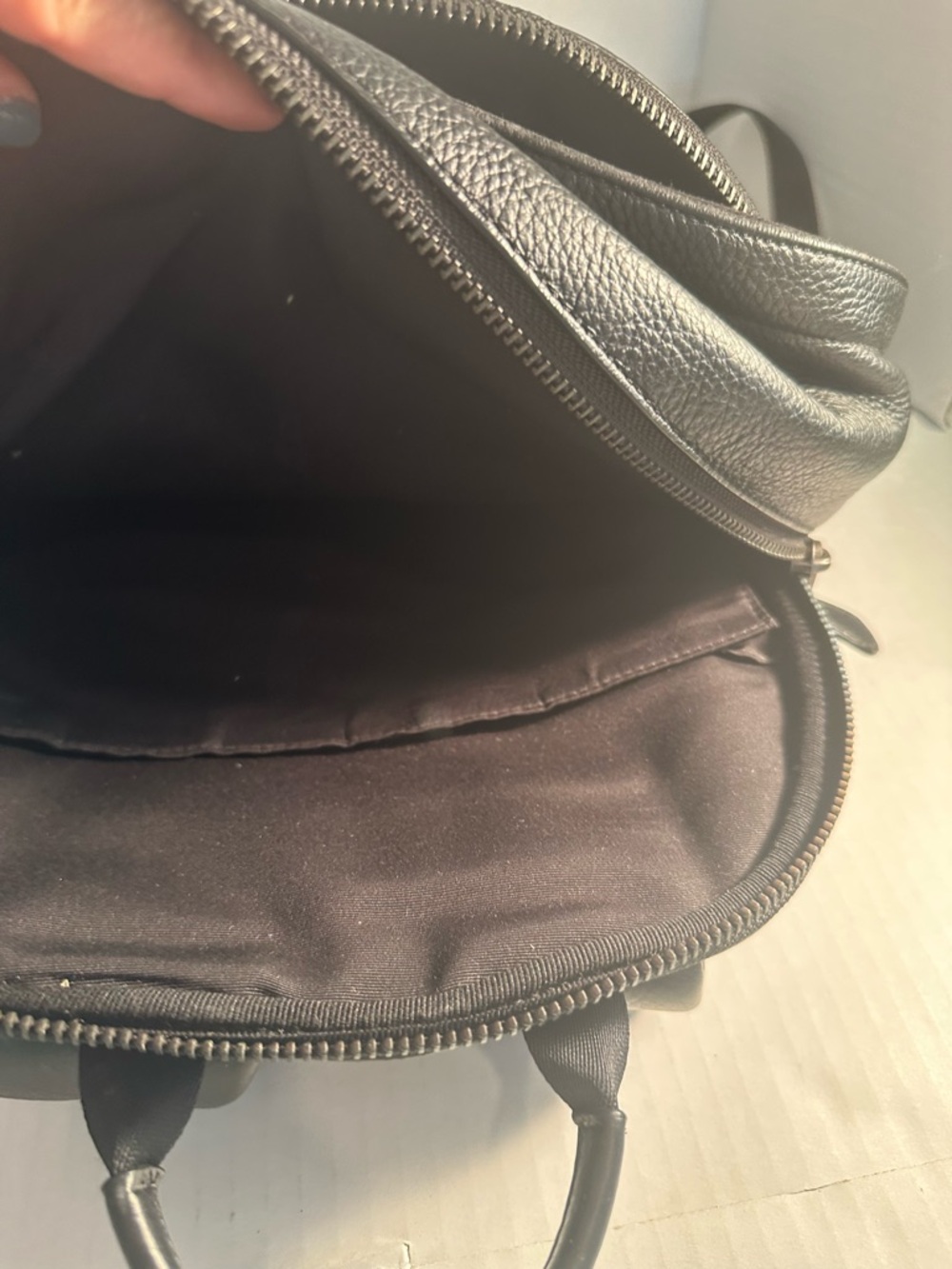Coach Black Leather Backpack with Brown and Navy Stripe Detailing - Picture 15 of 16